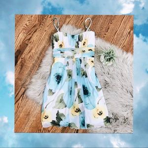 Floral Spaghetti Strap Midi Dress in Aqua & Yellow